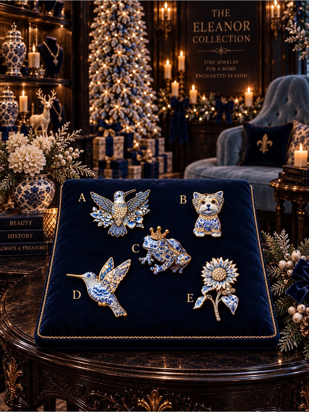 The Eleanor Collection Blue & White Brooches Choose A-E
